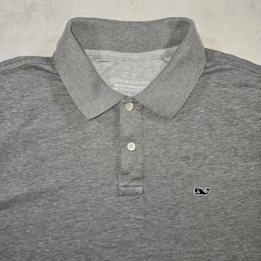 Mens Vineyard Vines Edgartown Polo Gray Large Embroidery On Sleeve 
